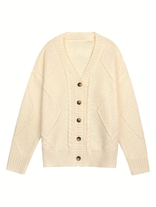 Women's Cable Knit V-Neck Button Cardigan