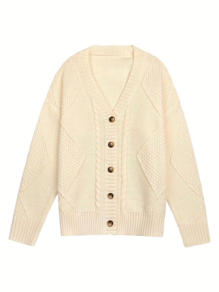 Women's Cable Knit V-Neck Button Cardigan