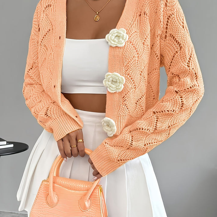 Women's Crochet Knit Floral Button Cardigan