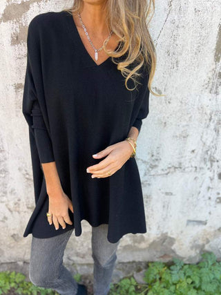 Women's Oversized V-Neck Tunic Sweater