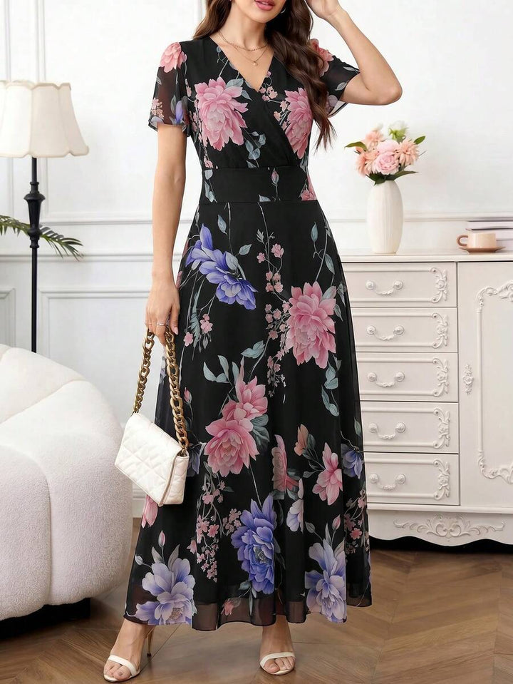 Amorya | V-Neck Flared Midi Dress