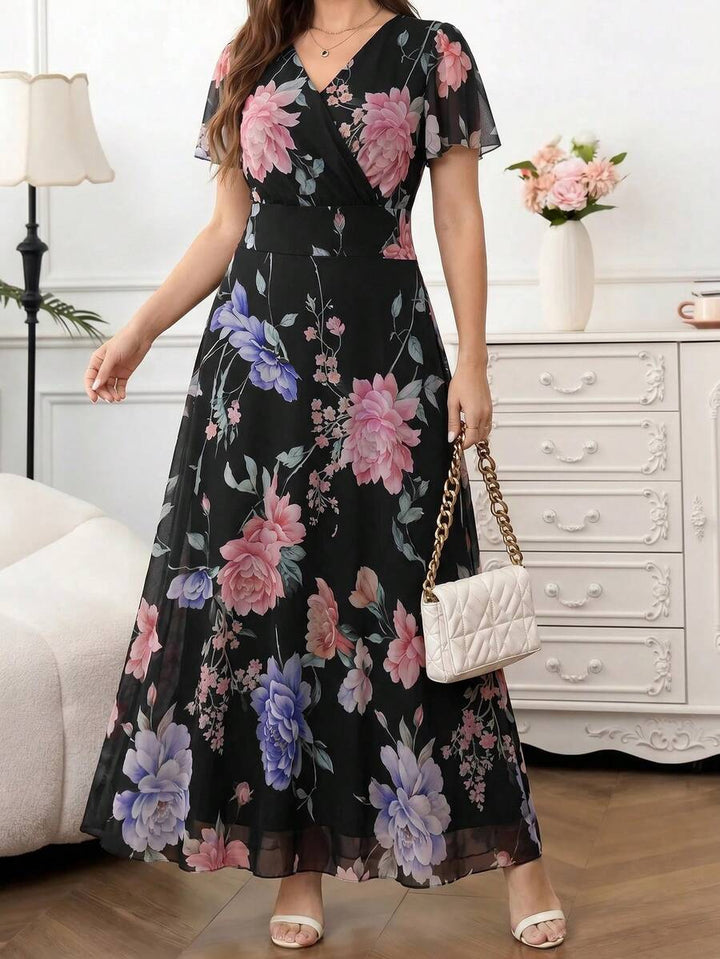 Amorya | V-Neck Flared Midi Dress