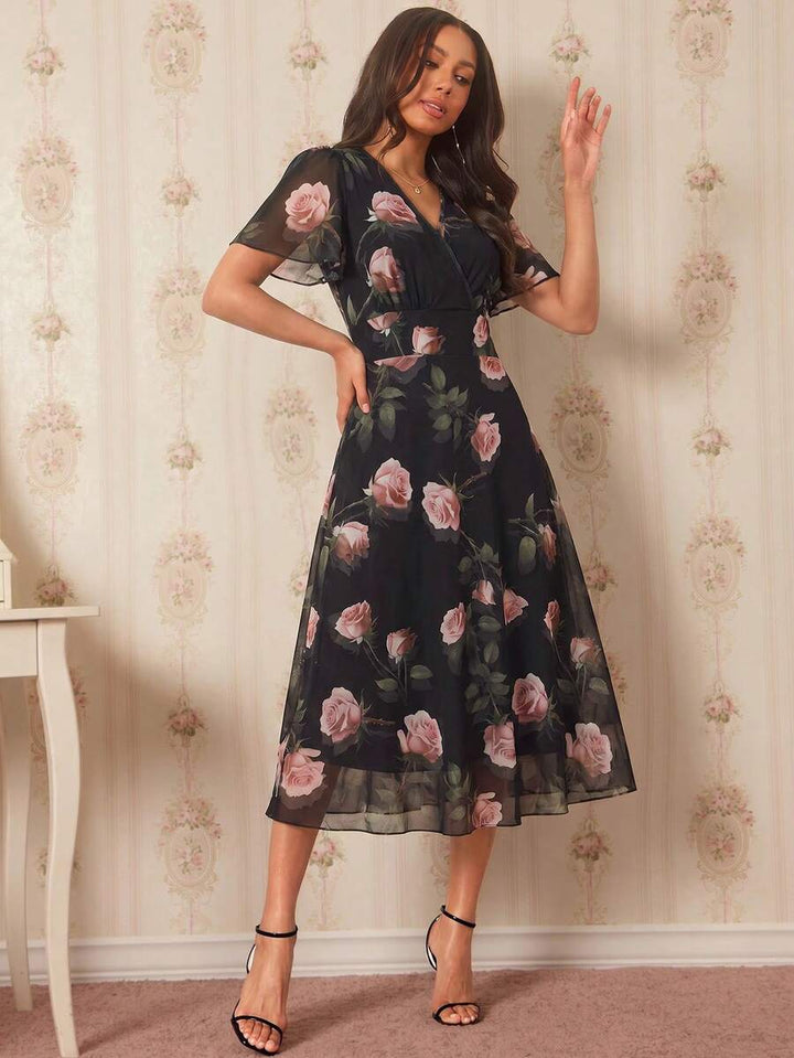 Amorya | V-Neck Flared Midi Dress