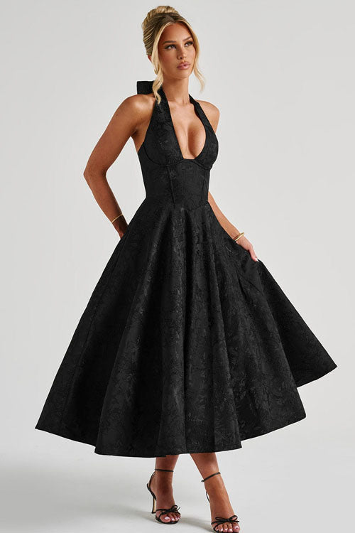 Women's V-Neck Halterneck Maxi Dress