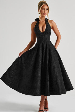 Women's V-Neck Halterneck Maxi Dress