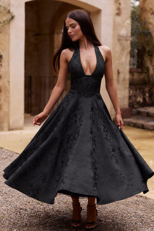 Women's V-Neck Halterneck Maxi Dress