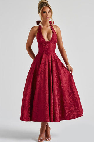 Women's V-Neck Halterneck Maxi Dress