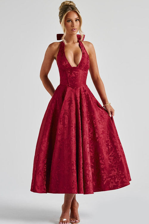 Women's V-Neck Halterneck Maxi Dress