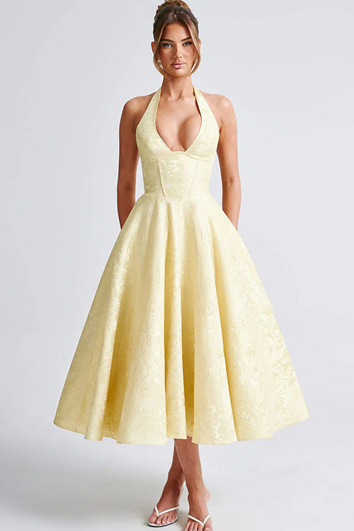 Women's V-Neck Halterneck Maxi Dress