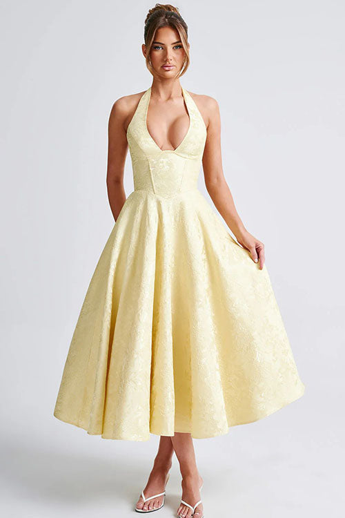 Women's V-Neck Halterneck Maxi Dress