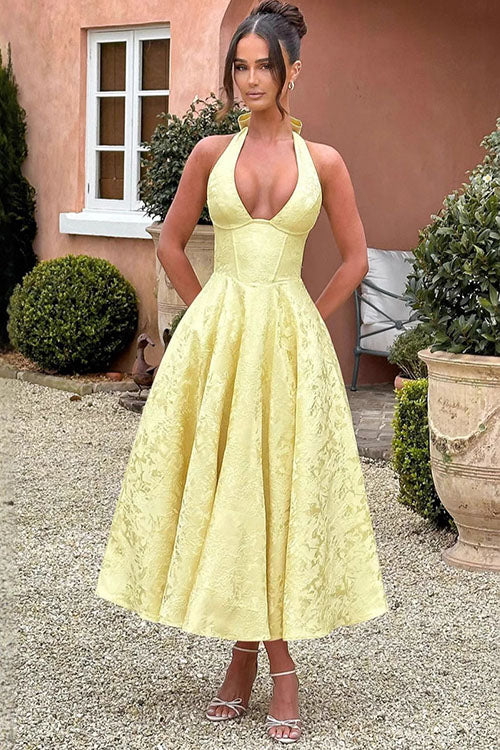 Women's V-Neck Halterneck Maxi Dress