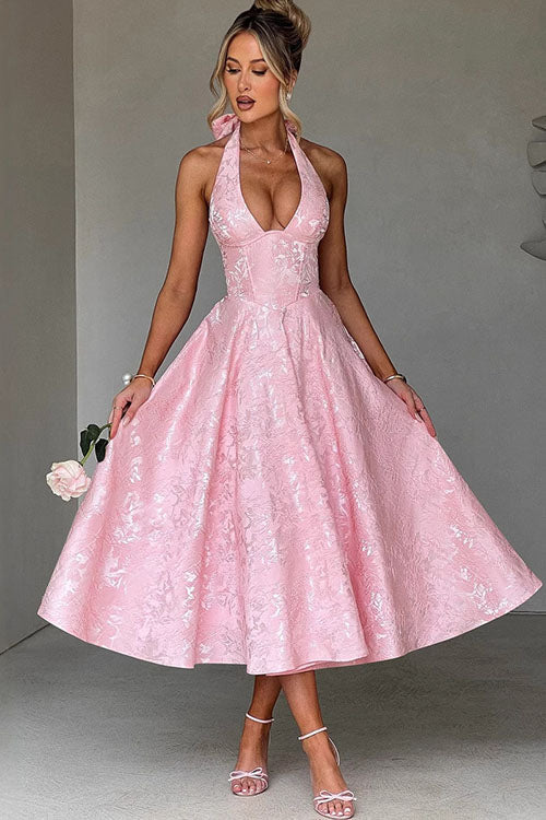 Women's V-Neck Halterneck Maxi Dress