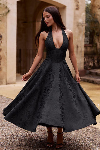 Women's V-Neck Halterneck Maxi Dress