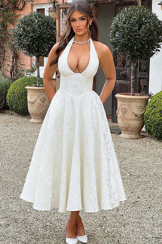 Women's V-Neck Halterneck Maxi Dress