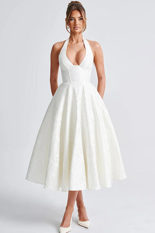 Women's V-Neck Halterneck Maxi Dress