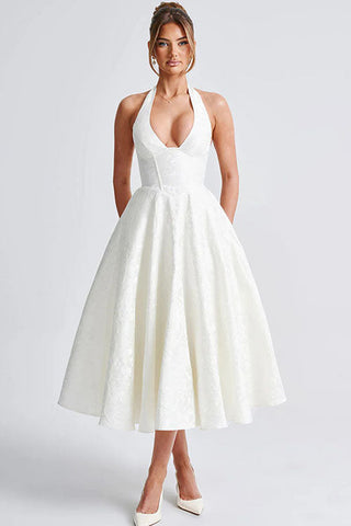 Women's V-Neck Halterneck Maxi Dress