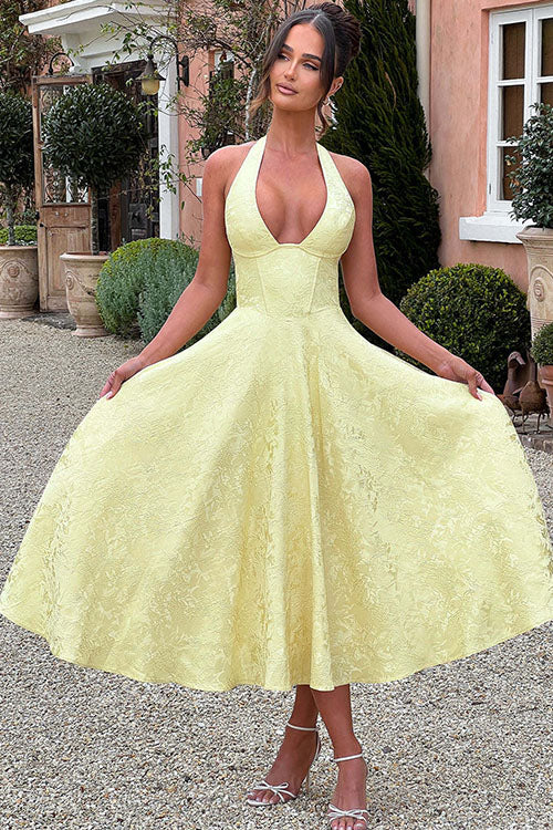 Women's V-Neck Halterneck Maxi Dress