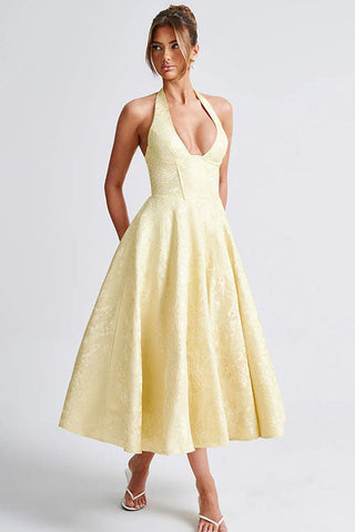 Women's V-Neck Halterneck Maxi Dress
