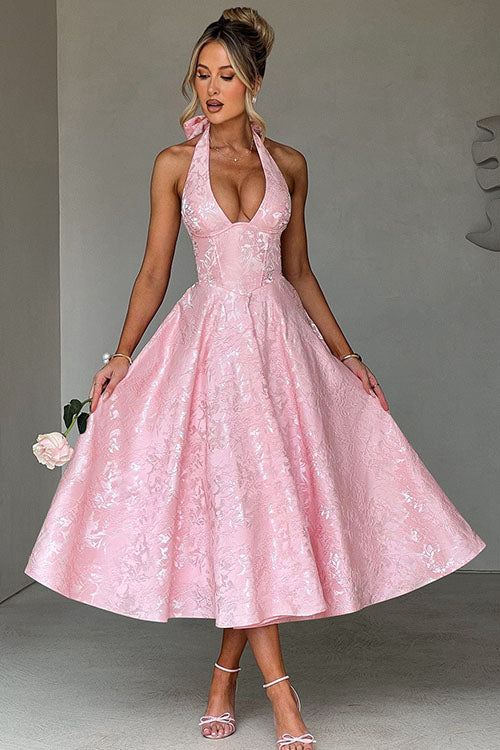 Women's V-Neck Halterneck Maxi Dress