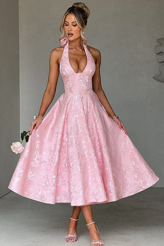 Women's V-Neck Halterneck Maxi Dress
