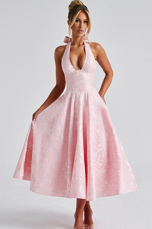 Women's V-Neck Halterneck Maxi Dress