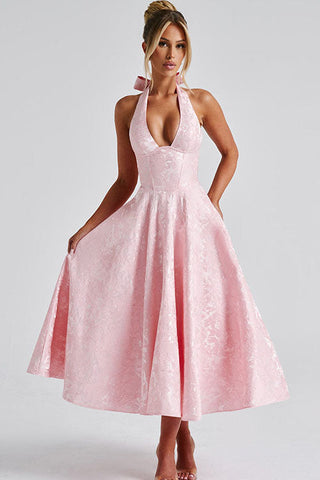 Women's V-Neck Halterneck Maxi Dress