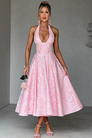 Women's V-Neck Halterneck Maxi Dress