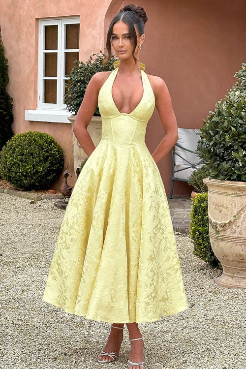 Women's V-Neck Halterneck Maxi Dress