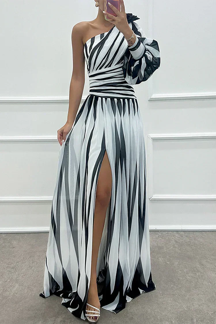 Women's Striped One Shoulder Maxi Dress