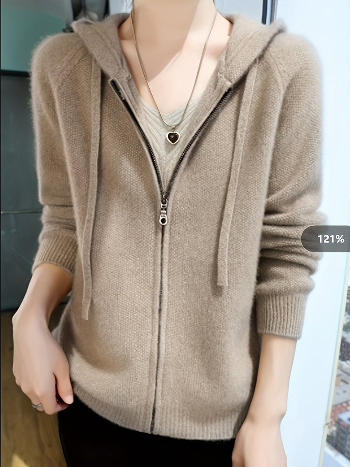 Women's Hooded Zip-Up Knit Cardigan