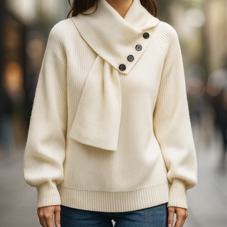 Women's Scarf Neck Button Sweater