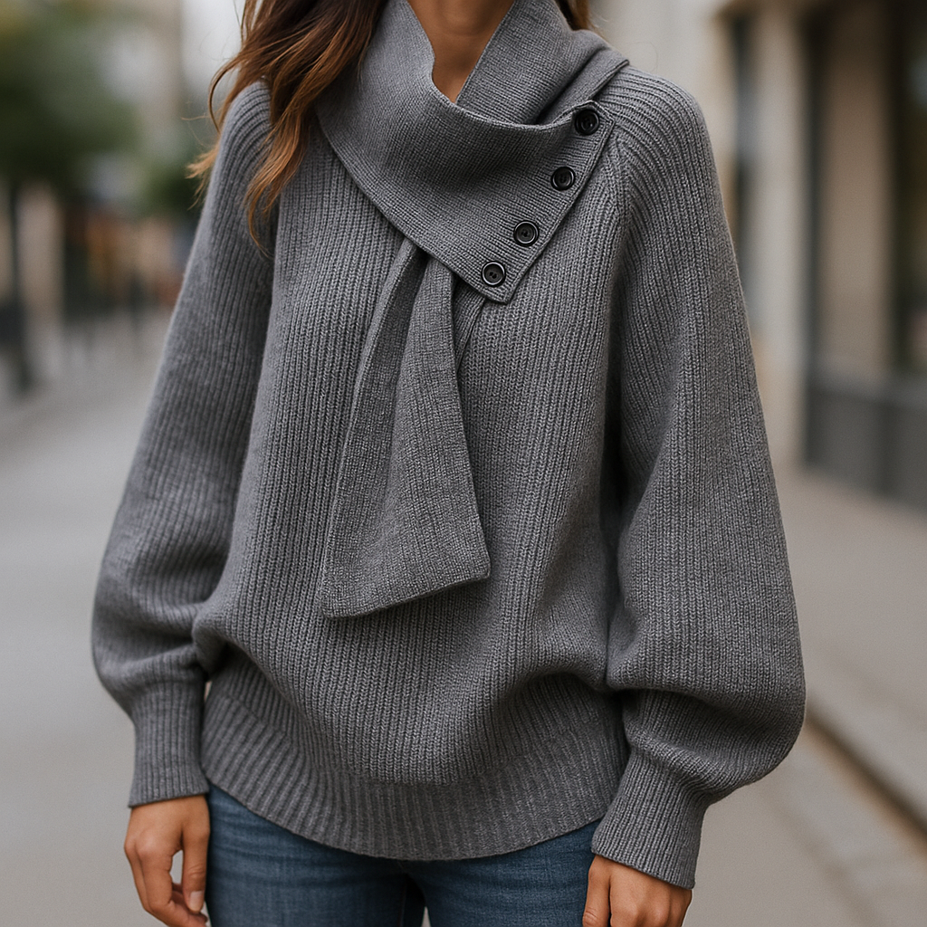 Women's Scarf Neck Button Sweater
