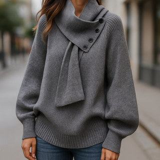 Women's Scarf Neck Button Sweater