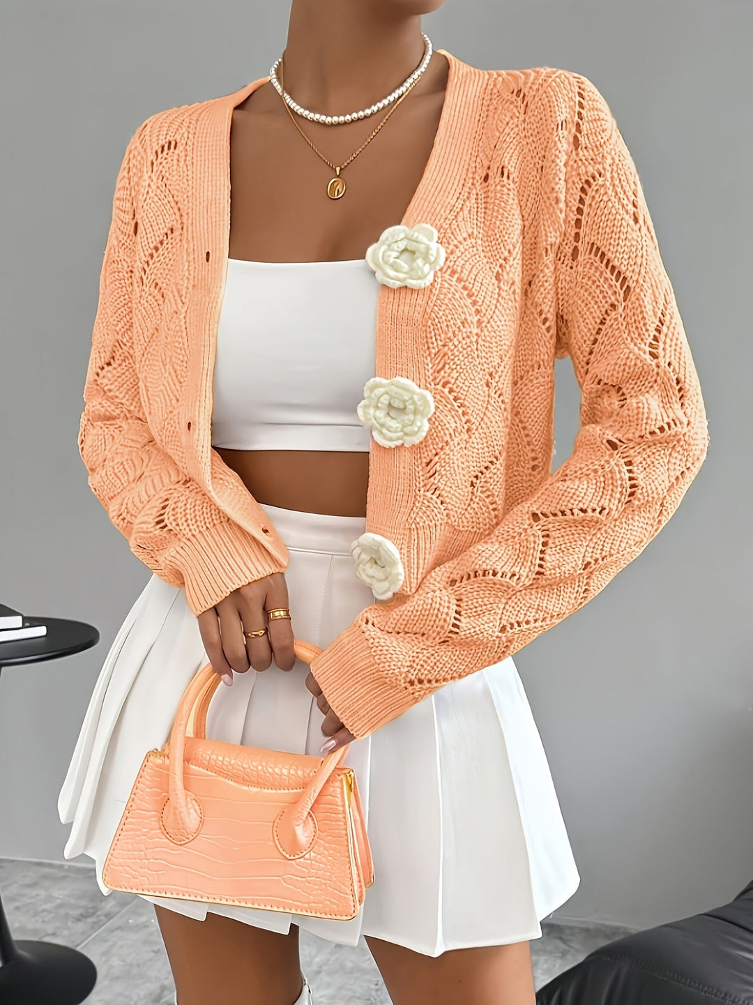 Women's Crochet Knit Floral Button Cardigan
