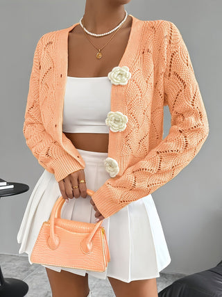 Women's Crochet Knit Floral Button Cardigan