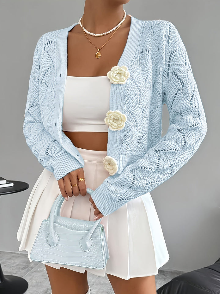 Women's Crochet Knit Floral Button Cardigan