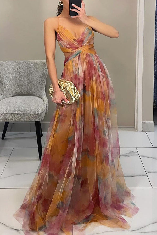 Women's Fitted Bodice V-Neck Maxi Dress