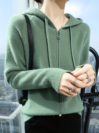 Women's Hooded Zip-Up Knit Cardigan