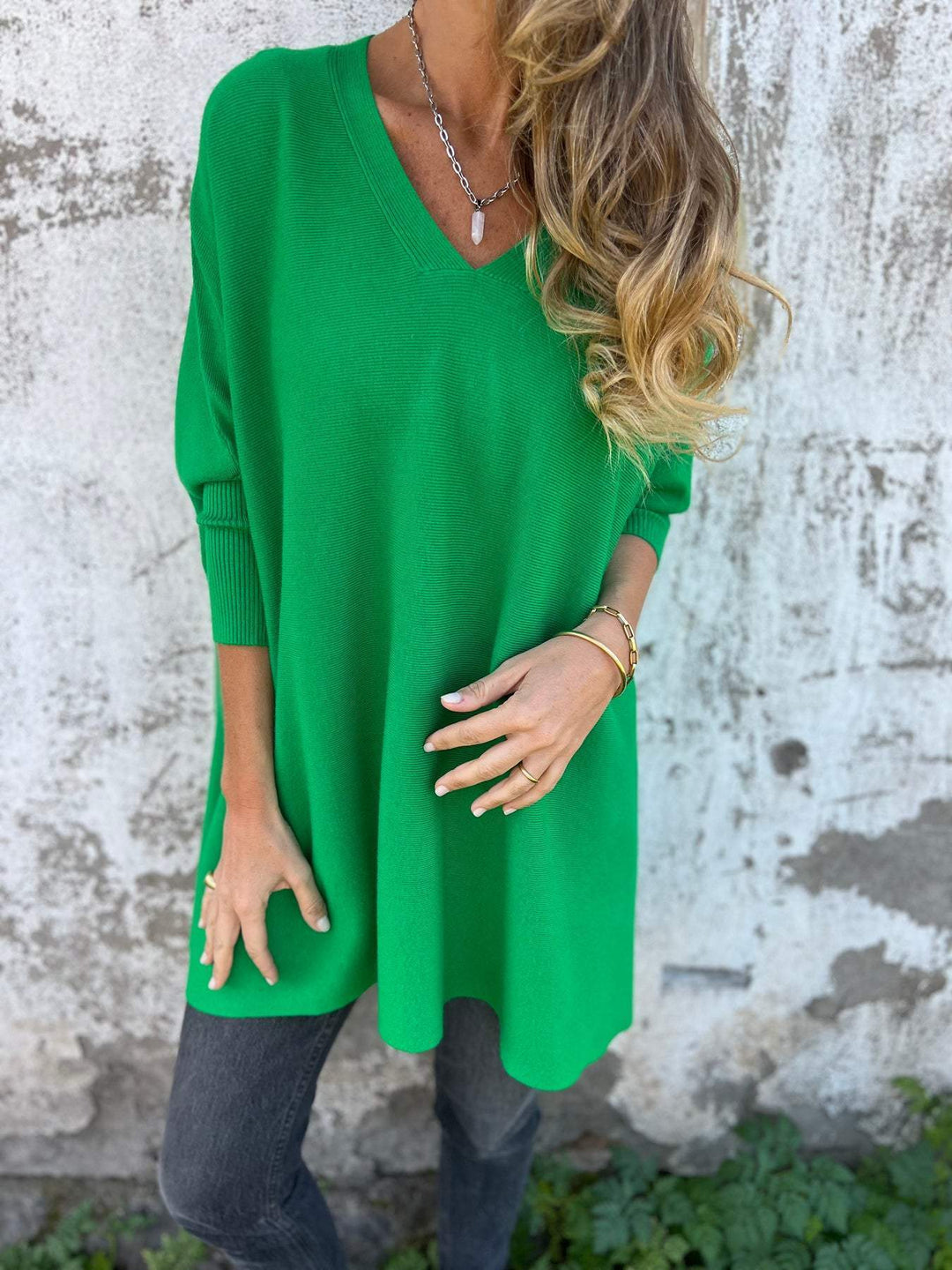 Women's Oversized V-Neck Tunic Sweater
