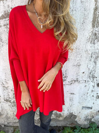 Women's Oversized V-Neck Tunic Sweater