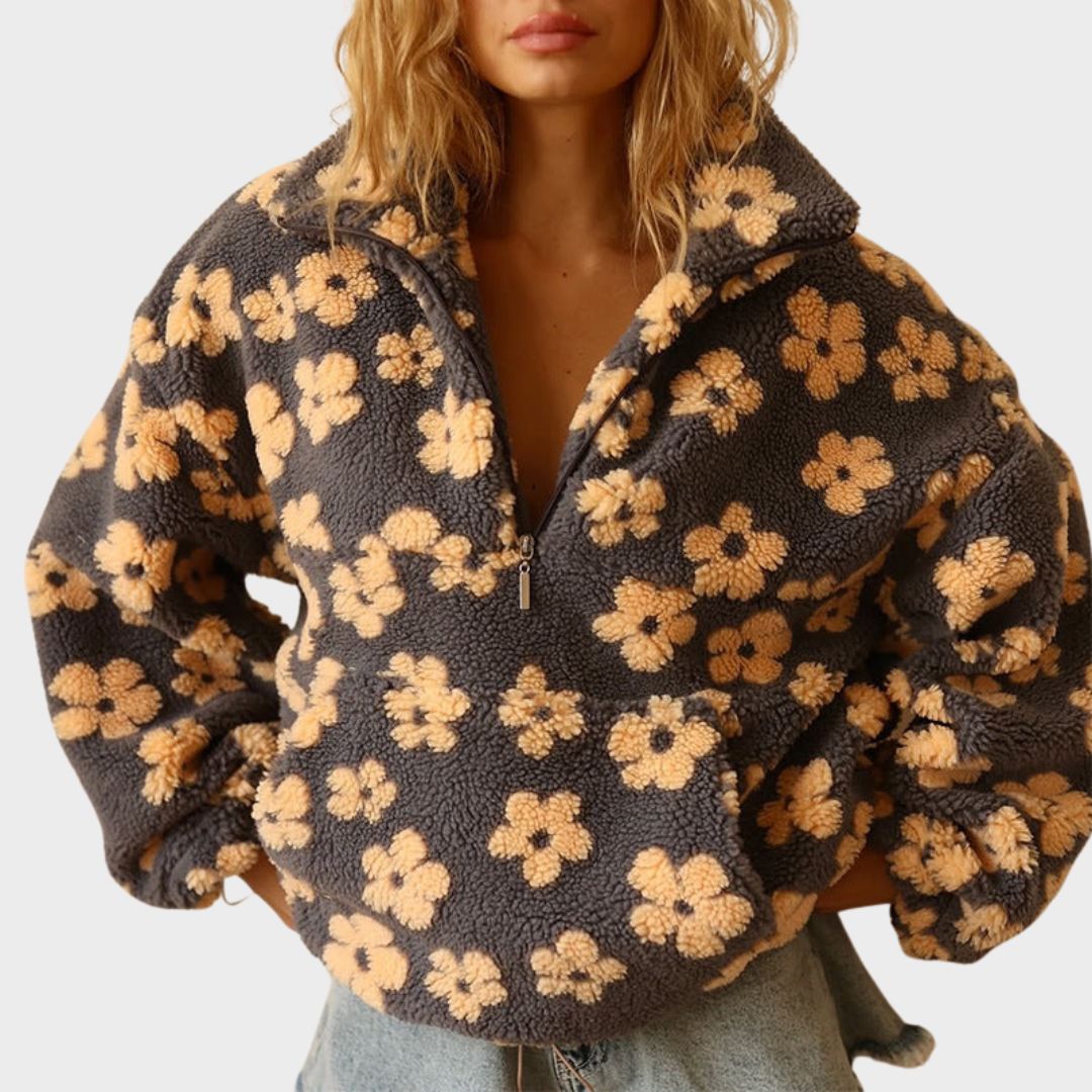 Women's Floral Quarter-Zip Sweater