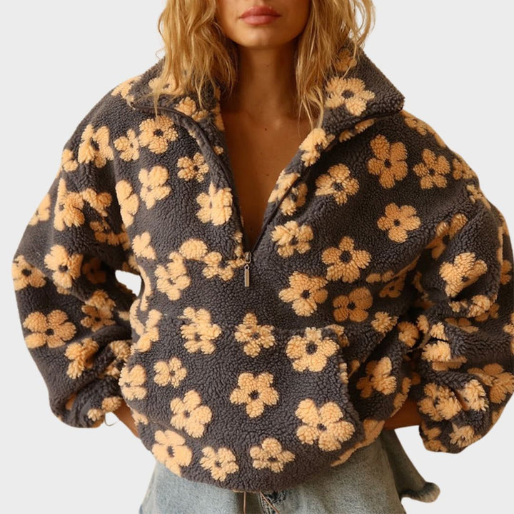 Women's Floral Quarter-Zip Sweater