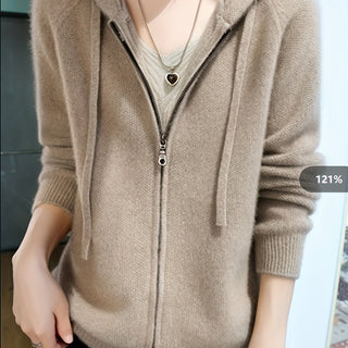 Women's Hooded Zip-Up Knit Cardigan