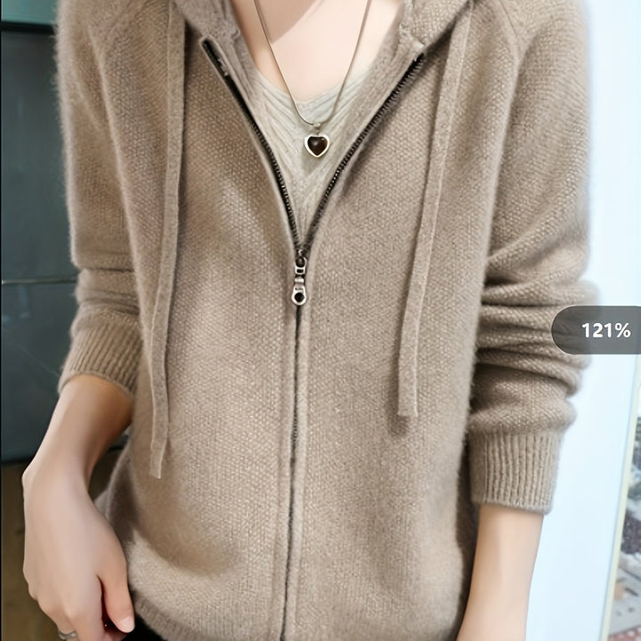 Women's Hooded Zip-Up Knit Cardigan