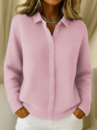 Women's Waffle Knit Collared Shirt Cardigan