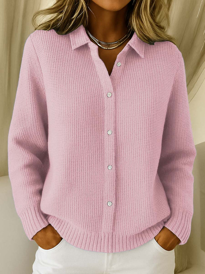 Women's Waffle Knit Collared Shirt Cardigan