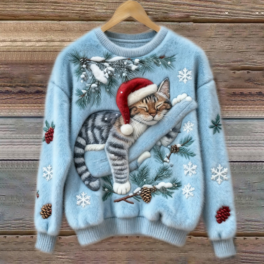 Women's Festive Cat Print Sweater