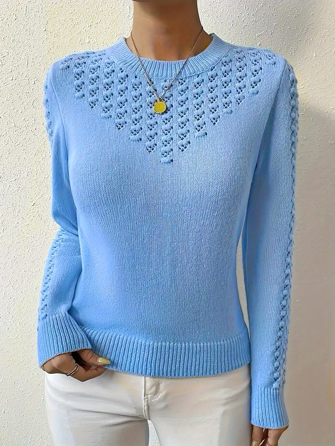 Women's Pointelle Crew Neck Sweater