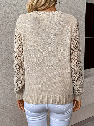 Women's Crochet Sleeve V-Neck Sweater