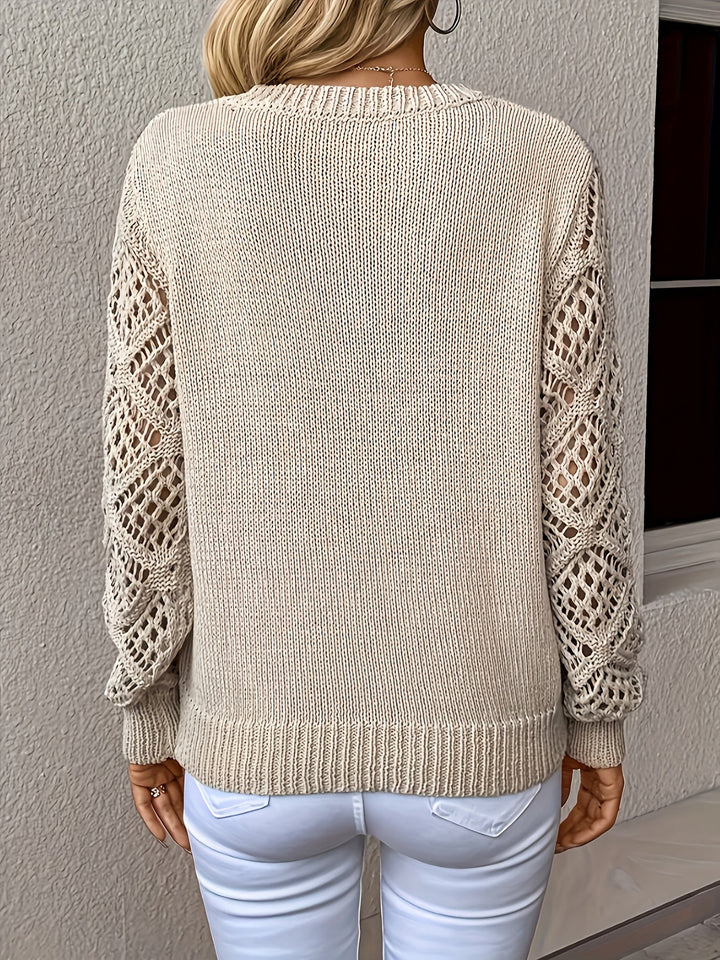 Women's Crochet Sleeve V-Neck Sweater